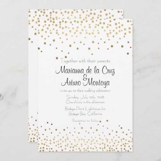 Elegante gouden Confetti huwelijksuitnodiging Kaart (Voorkant / Achterkant)
