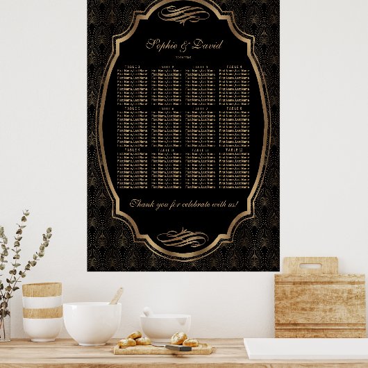Elegante gouden confetti-liefde bordeaux zitplaats poster (Keuken)