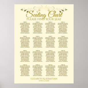 Elegante Gouden Crème 16 Tafel Trouw Stoelindeling Poster