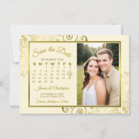 Elegante gouden & crèmekleurige kalender & foto br
