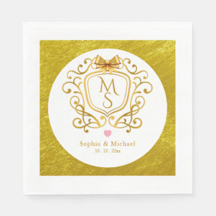 Elegante Gouden Crest Vintage Monogram Huwelijksgu Servet