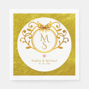 Elegante Gouden Crest Vintage Monogram Huwelijksgu Servet