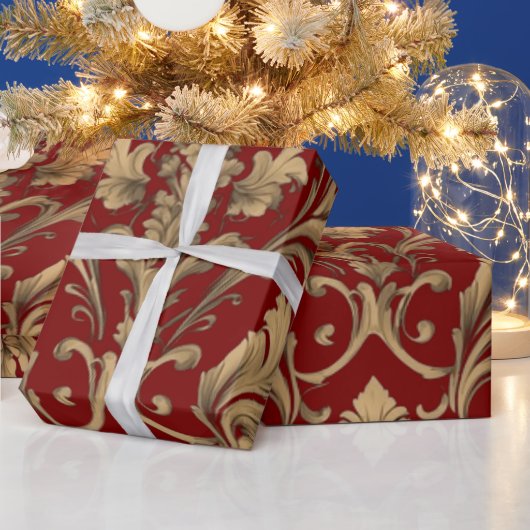 Elegante gouden  Damask Cadeaupapier (Feestdagen)