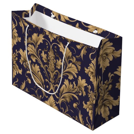 Elegante gouden  Damask Gift Bag Groot Cadeauzakje (Voorkant Gekanteld)