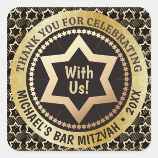 Elegante gouden Davidster Bar Mitswa Bedankt Vierkante Sticker