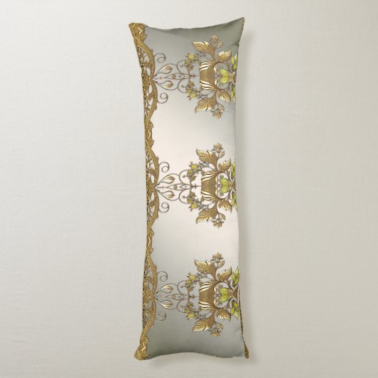 Elegante gouden decoratieve bloemen lichaam kussen (Achterkant (Verticaal))
