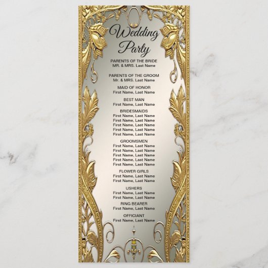 Elegante gouden decoratieve bloemenbruiloft progra programma (Achterkant)