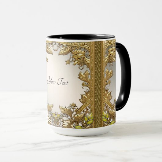 Elegante gouden decoratieve bloemenmok mok (Voorkant rechts)