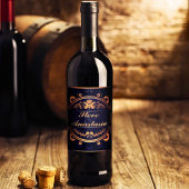 Elegante gouden Demask Monogrammed Royal Blue Wijn Etiket