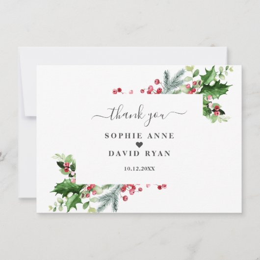 Elegante Gouden Dennenvrucht Kerst Huwelijk  Bedankkaart (Voorkant)