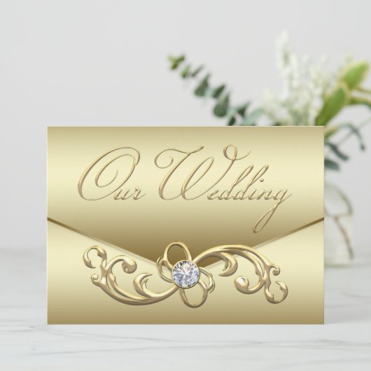 Elegante gouden diamant werveling gouden bruiloft kaart (Staand voorkant)