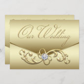 Elegante gouden diamant werveling gouden bruiloft kaart (Voorkant / Achterkant)