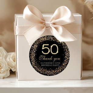 Elegante Gouden Diamanten 50e Verjaardag Bedankt Ronde Sticker