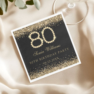 Elegante Gouden Diamanten 80ste Verjaardagsfeest Servet
