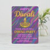 Elegante gouden diya op regenbooggloed Happy Diwal Kaart (Staand voorkant)