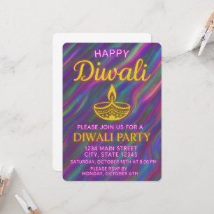Elegante gouden diya op regenbooggloed Happy Diwal Kaart
