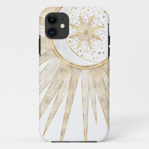 Elegante Gouden Doodles Zon Maan Mandala Ontwerp iPhone 11 Hoesje