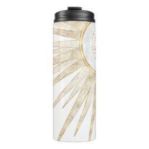Elegante Gouden Doodles Zon Maan Mandala Ontwerp Thermosbeker