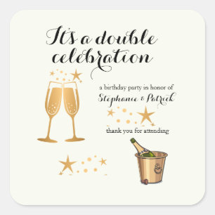 Elegante gouden dubbele viering gezamenlijke verja vierkante sticker
