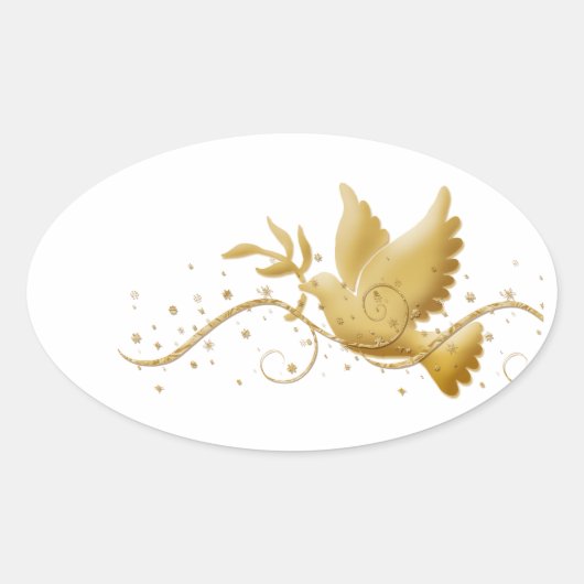 Elegante gouden duif van vrede ovale sticker (Voorkant)