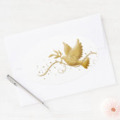 Elegante gouden duif van vrede ovale sticker (Envelop)