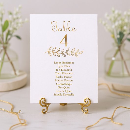 Elegante Gouden Effect Tabel Nummer 4 Zittingsgraf Kaart