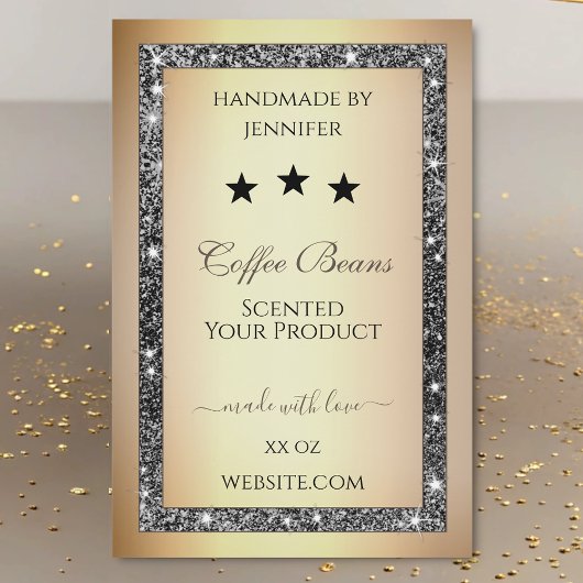 Elegante gouden effect zilveren glitter producteti voedselcontainer etiket