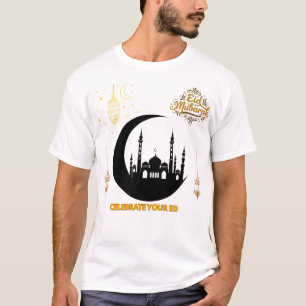 Elegante Gouden Eid Mubarak Moskee Maan Viering T-shirt