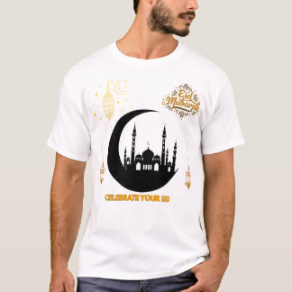 Elegante Gouden Eid Mubarak Moskee Maan Viering T-shirt