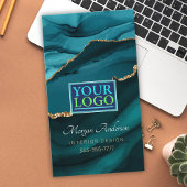 Elegante gouden en Blauwgroen agaat, QR Code Logo Visitekaartje