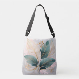 Elegante gouden en Blauwgroen bladeren Art Schoude Crossbody Tas