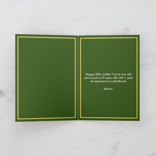 Elegante Gouden en Groene Ballon Zoon 30e Verjaard Kaart (Binnen)