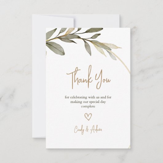 Elegante gouden en groene bruiloft bedankkaart (Voorkant)