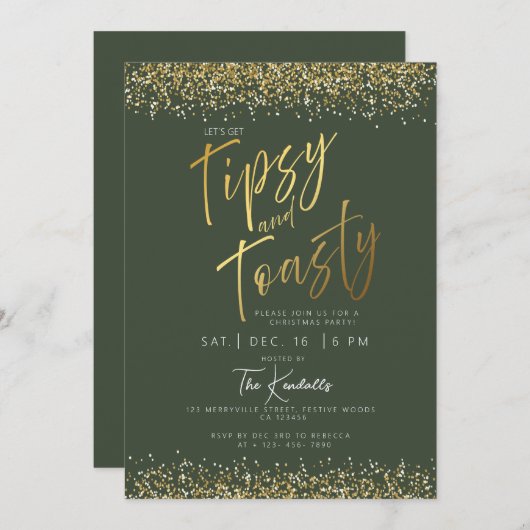 Elegante Gouden en Groene Uitnodiging van het Kers (Voorkant / Achterkant)