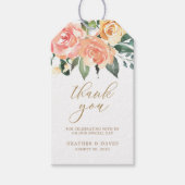 Elegante gouden en perzik bloemige bruiloft gunst  cadeaulabel (Voorkant)