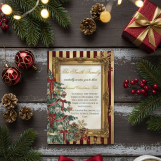 Elegante gouden en rode kerstfeest uitnodiging