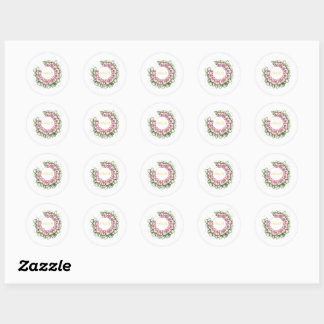 Elegante gouden en roze bloemenkrans favor sticker