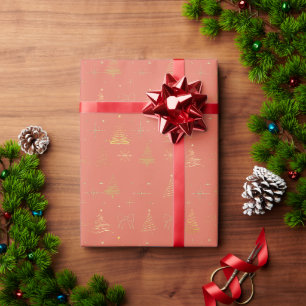Elegante gouden en terracotta kerstboom Doodles Cadeaupapier