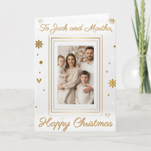 Elegante gouden en witte familiefoto kerstkaart kaart