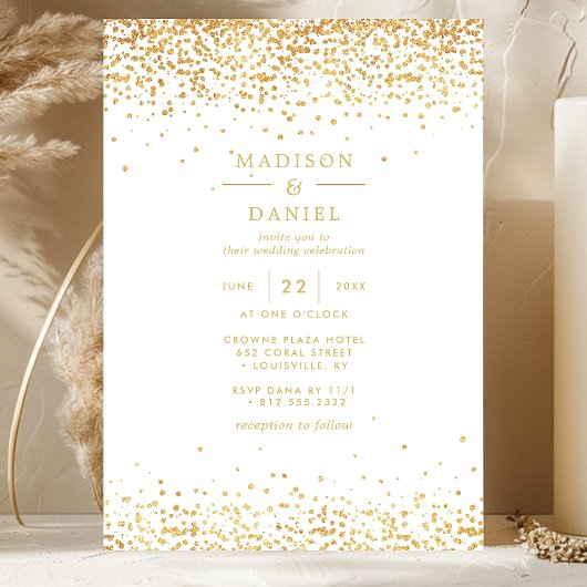 Elegante gouden en witte glitter bruiloft kaart