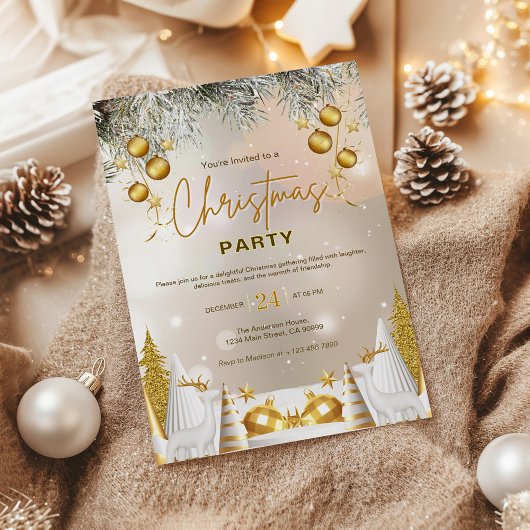 Elegante gouden en witte kerstviering kaart