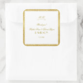 Elegante gouden en witte rand bruiloft vierkante sticker (Tas)