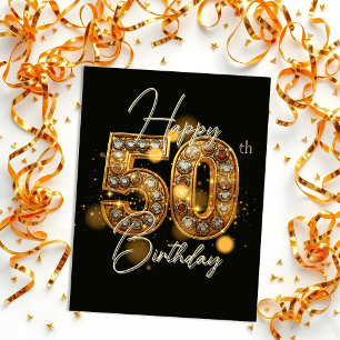 Elegante Gouden en Zwarte 50e Verjaardagsviering Briefkaart
