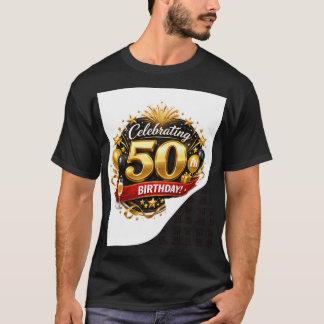 Elegante Gouden en Zwarte 50e Verjaardagsviering T-shirt