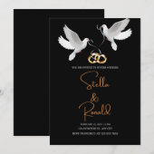 Elegante gouden en zwarte achtergrond witte duiven kaart (Voorkant / Achterkant)