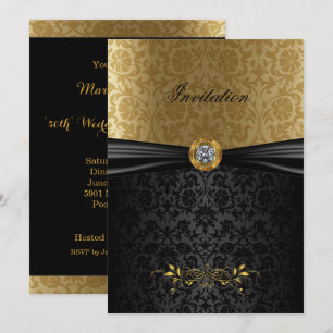 Elegante gouden en zwarte damast uitnodiging