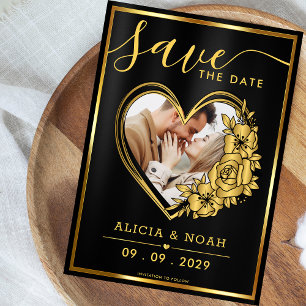 Elegante gouden en zwarte hartfoto Save the Date