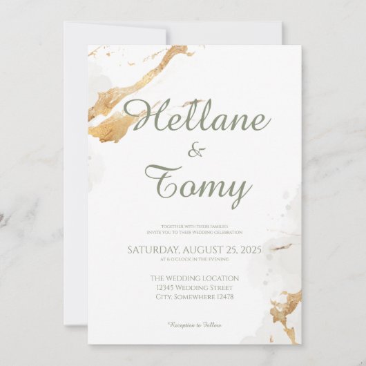 Elegante gouden folie bruiloft uitnodiging (Voorkant)