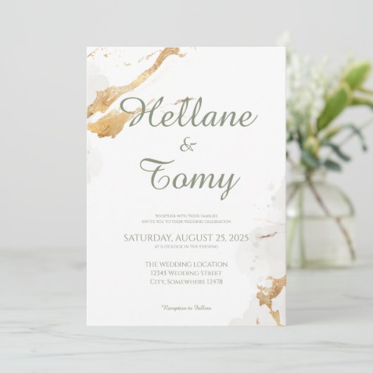 Elegante gouden folie bruiloft uitnodiging (Staand voorkant)