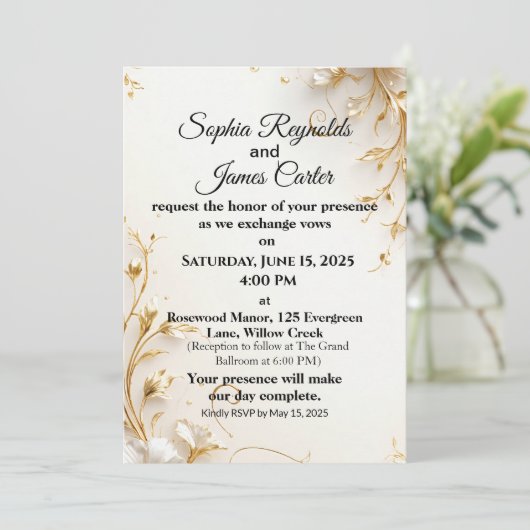 Elegante gouden folie bruiloft uitnodiging | forme (Staand voorkant)